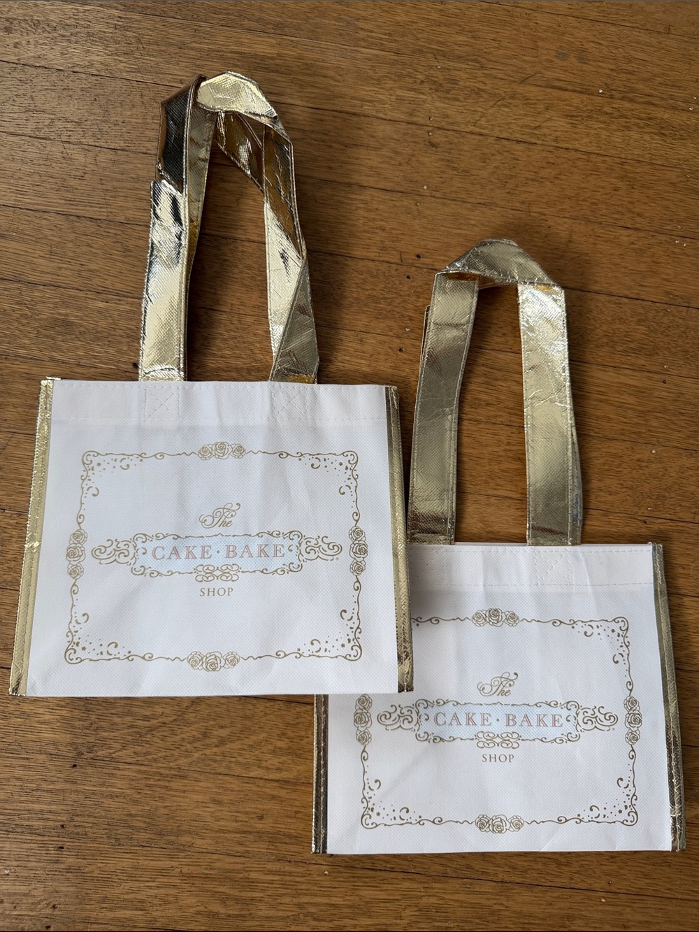 The Cake Bake Shop at Disney White & Gold Reusable Tote Bags - new, set of two